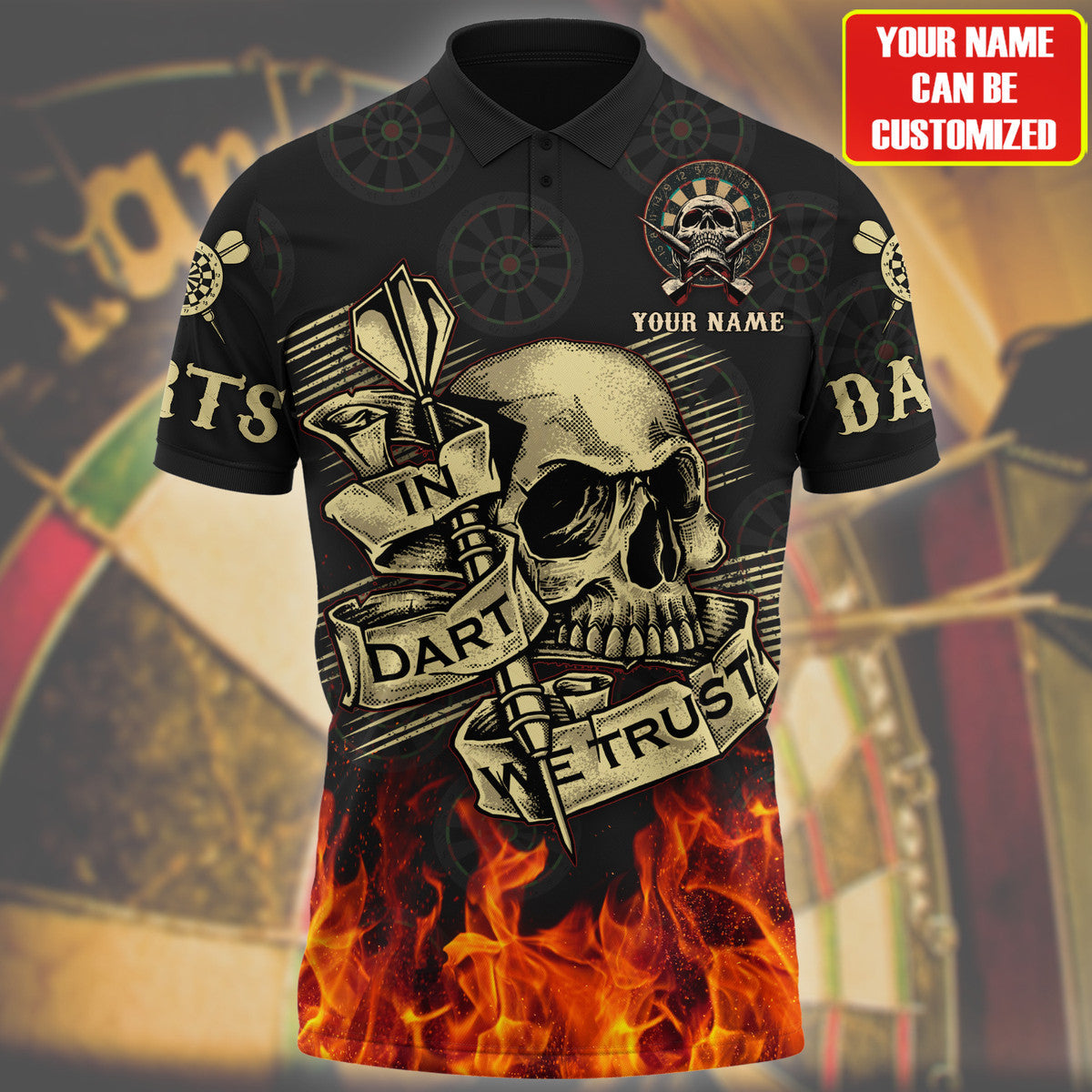 Skull Personalized Darts Button Polo — Design 09
