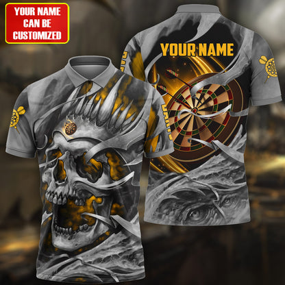 Multicolor Teal Skull Personalized Darts Button Polo