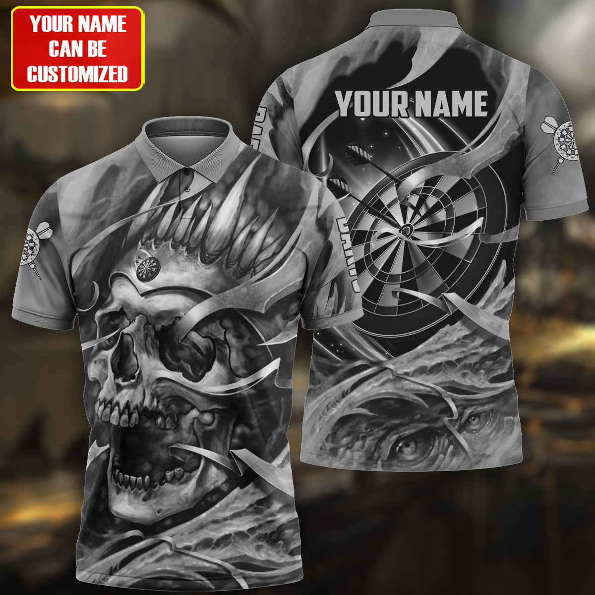 Multicolor Teal Skull Personalized Darts Button Polo