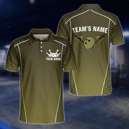 Custom Team Black Blue Bowling Polo Shirt Mens, Custom Bowling Shirts BZ0079