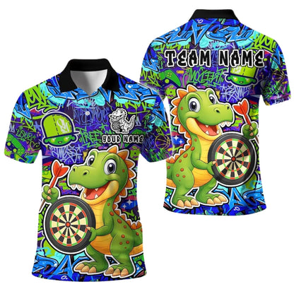 Graffiti Funny Dinosaur Mens Personalized Darts Button Polo