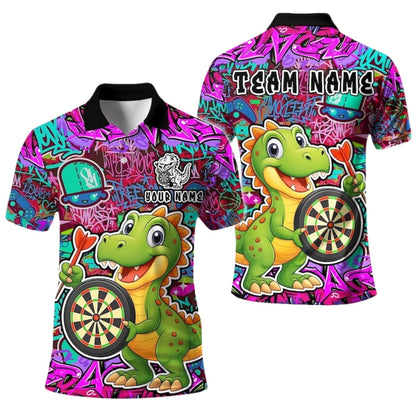 Graffiti Funny Dinosaur Mens Personalized Darts Button Polo