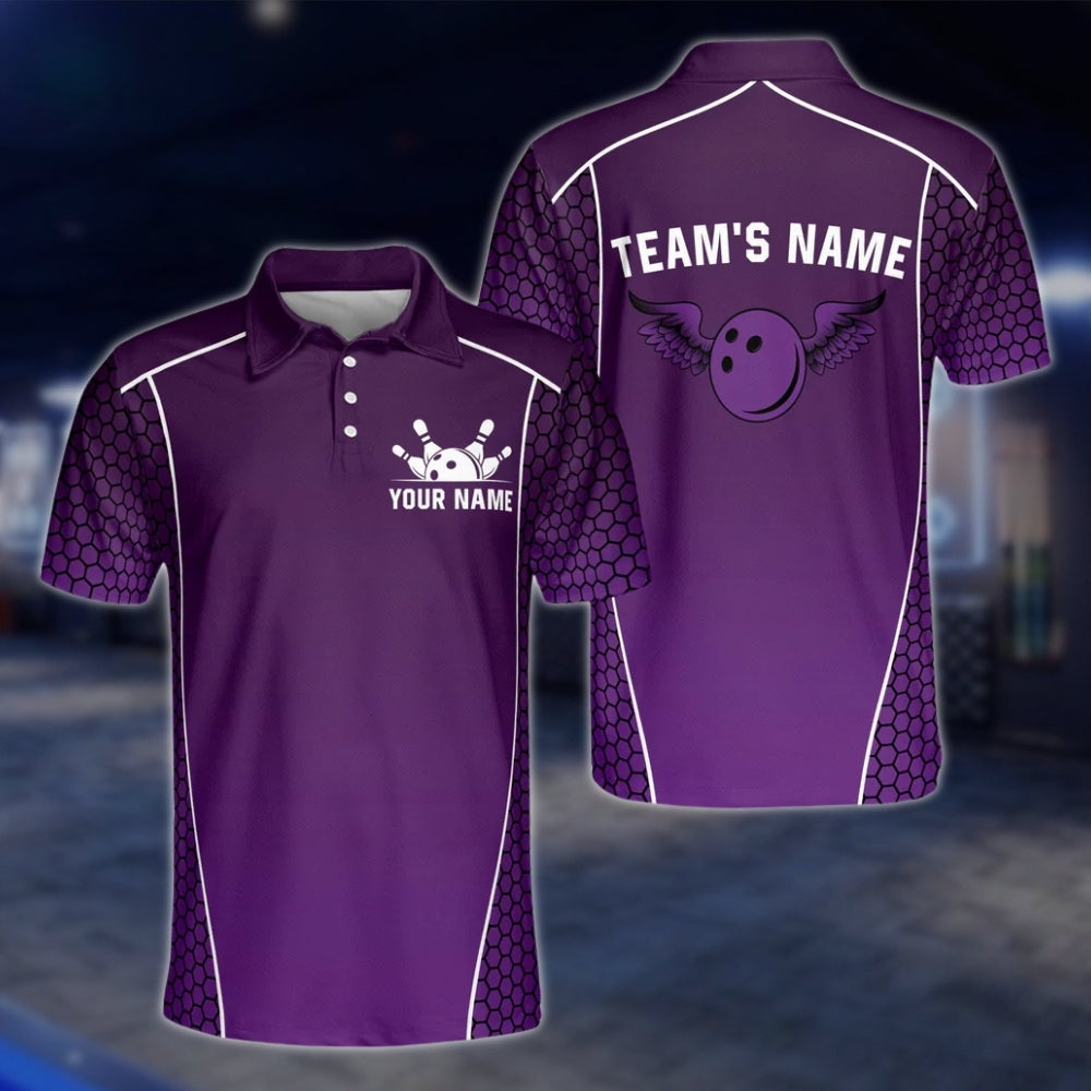 Custom Team Black Blue Bowling Polo Shirt Mens, Custom Bowling Shirts BZ0079