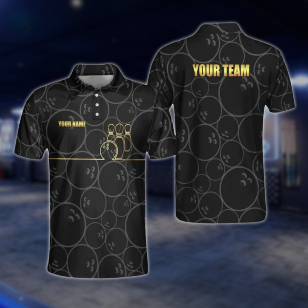Custom Team Black Gold Bowling Polo Shirt, Custom Bowling Team Shirts BO0227