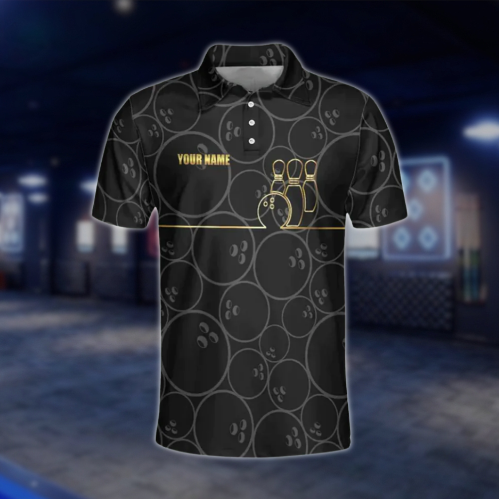 Custom Team Black Gold Bowling Polo Shirt, Custom Bowling Team Shirts BO0227
