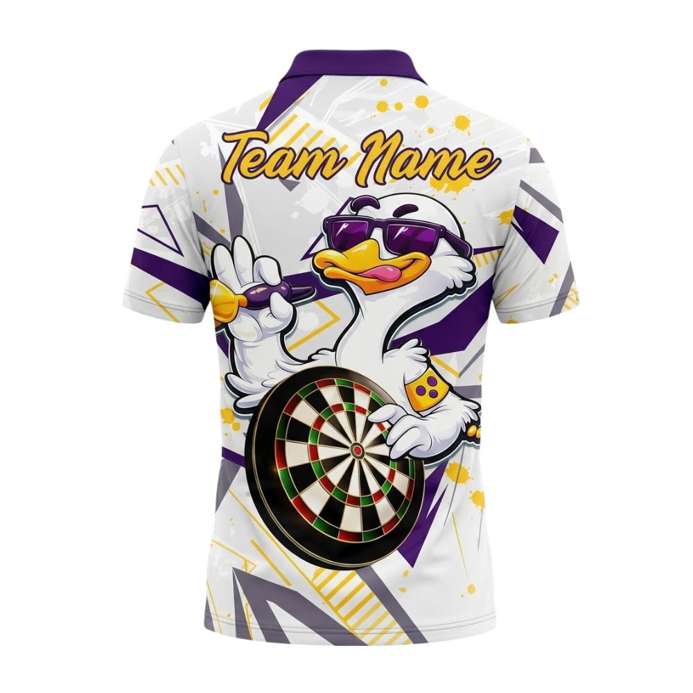 Duck Funny Men's White Purple Personalized Darts Button Polo