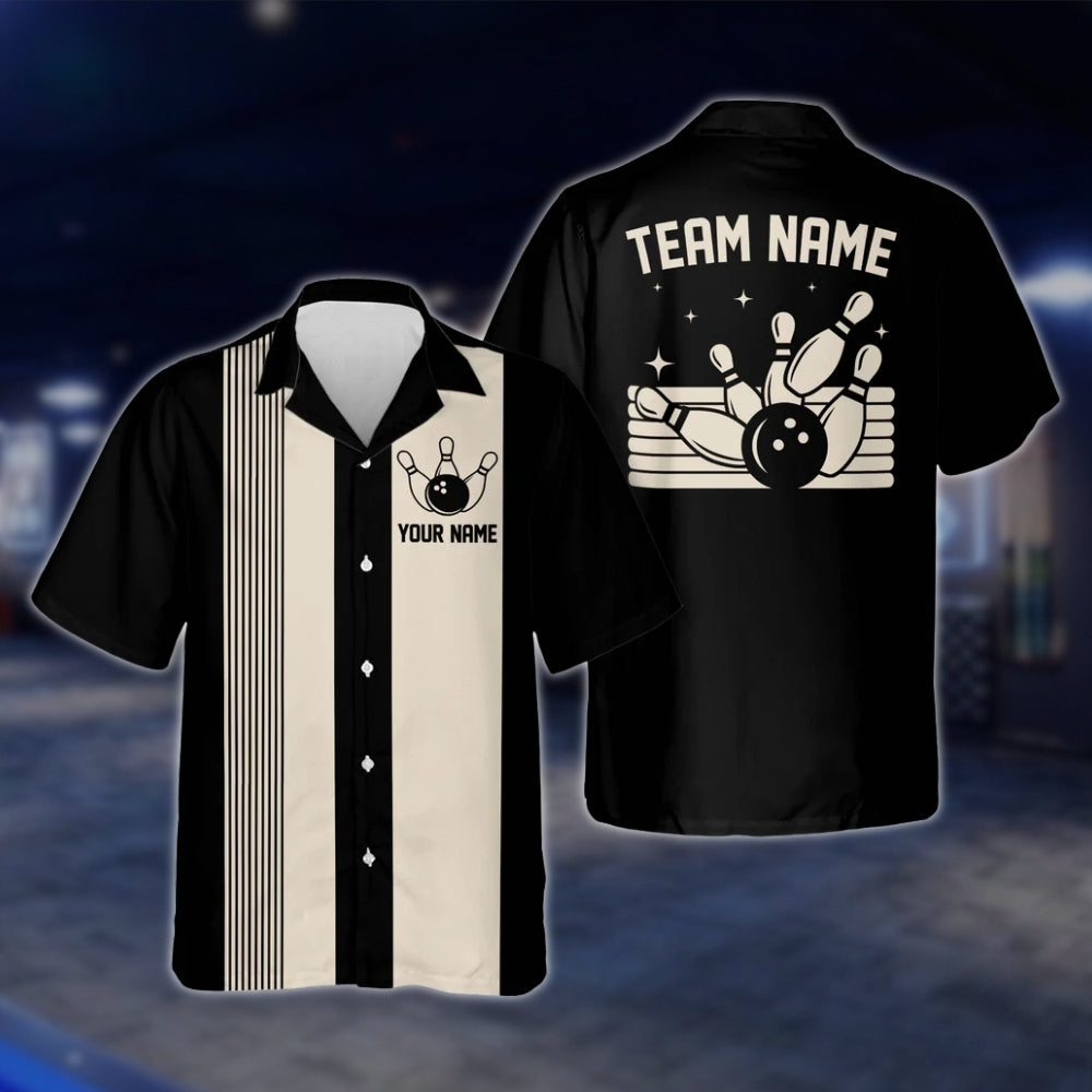 Black And Beige Custom Vintage Hawaiian Bowling Shirt For Men And Women, Custom Team Vintage Bowling Shirts BE0012