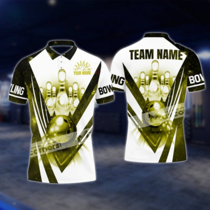 Custom Team Blue White Mens Bowling Polo Shirt, Custom Bowling Team Shirts BA0021
