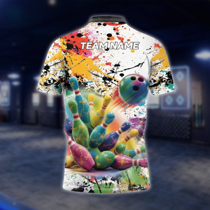 Personalized Pins And Ball Multicolor Bowling Polo Shirt For Men, Custom Team Bowling Shirts BZ0737