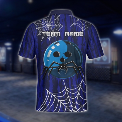 Personalized Spider Bowling Mens Jersey Blue, Custom Spider Team Bowling Shirt BZ0938