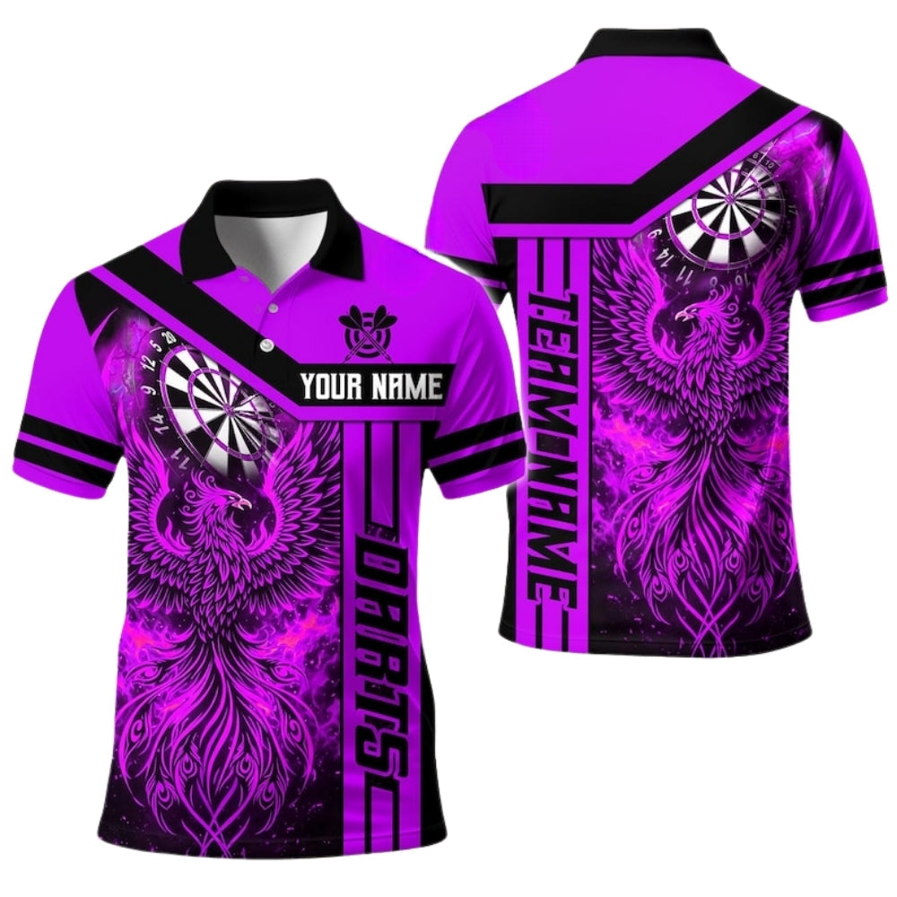 Phoenix Flame Red Black Personalized Darts Button Polo