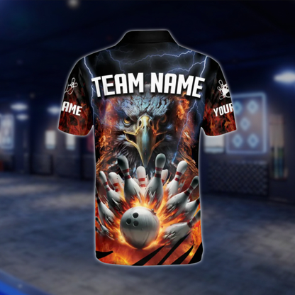 Custom Flame Eagle Polo Bowling Team Shirts For Men, Custom Eagle Bowling Shirts BE0029