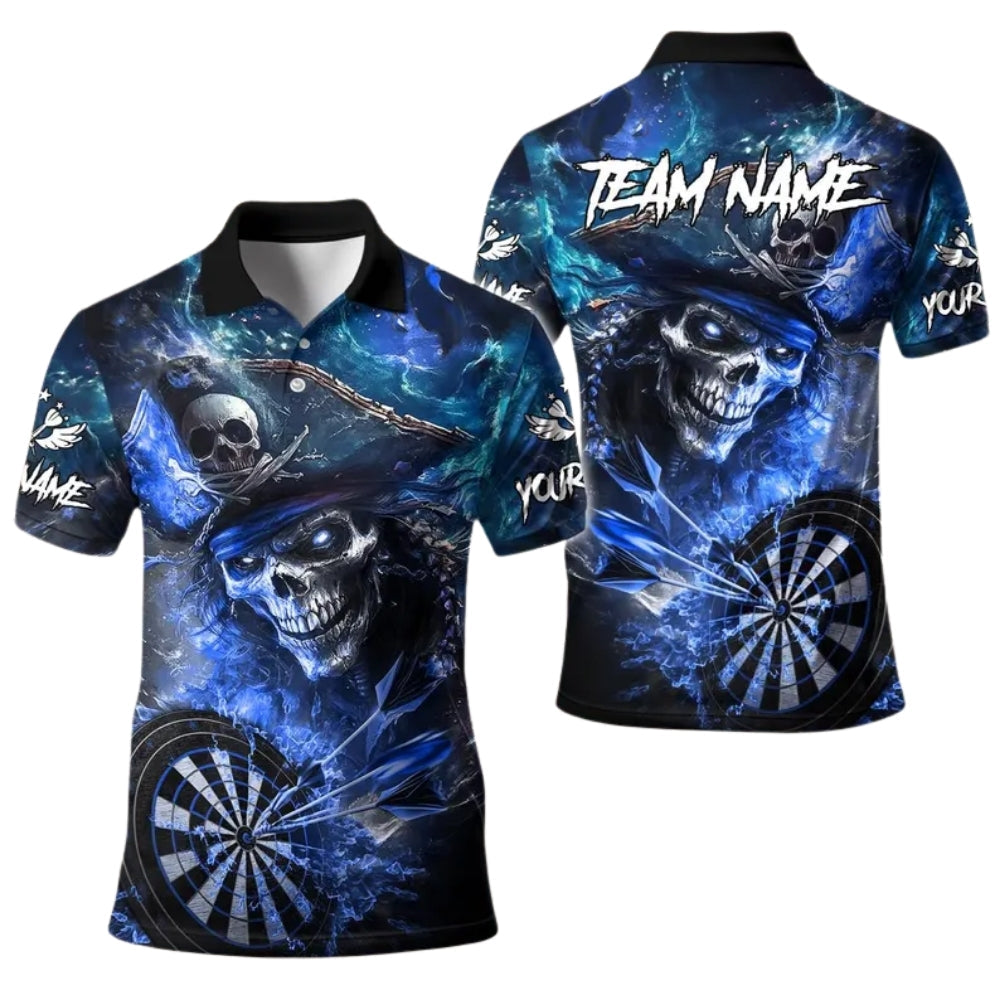 Pirate Skull Men Personalized Darts Button Polo