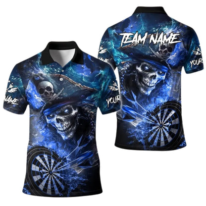 Pirate Skull Men Personalized Darts Button Polo