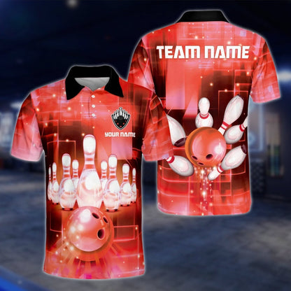 Custom Team Black Blue Lightning Mens Bowling Polo Shirt, Custom Bowling Team Shirts BZ0074