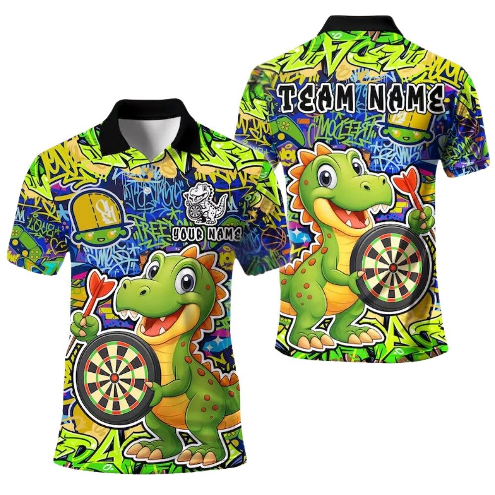 Graffiti Funny Dinosaur Mens Personalized Darts Button Polo