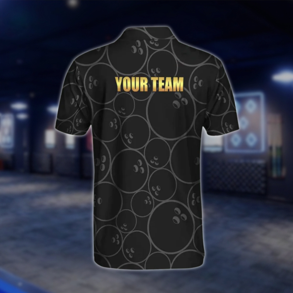 Custom Team Black Gold Bowling Polo Shirt, Custom Bowling Team Shirts BO0227