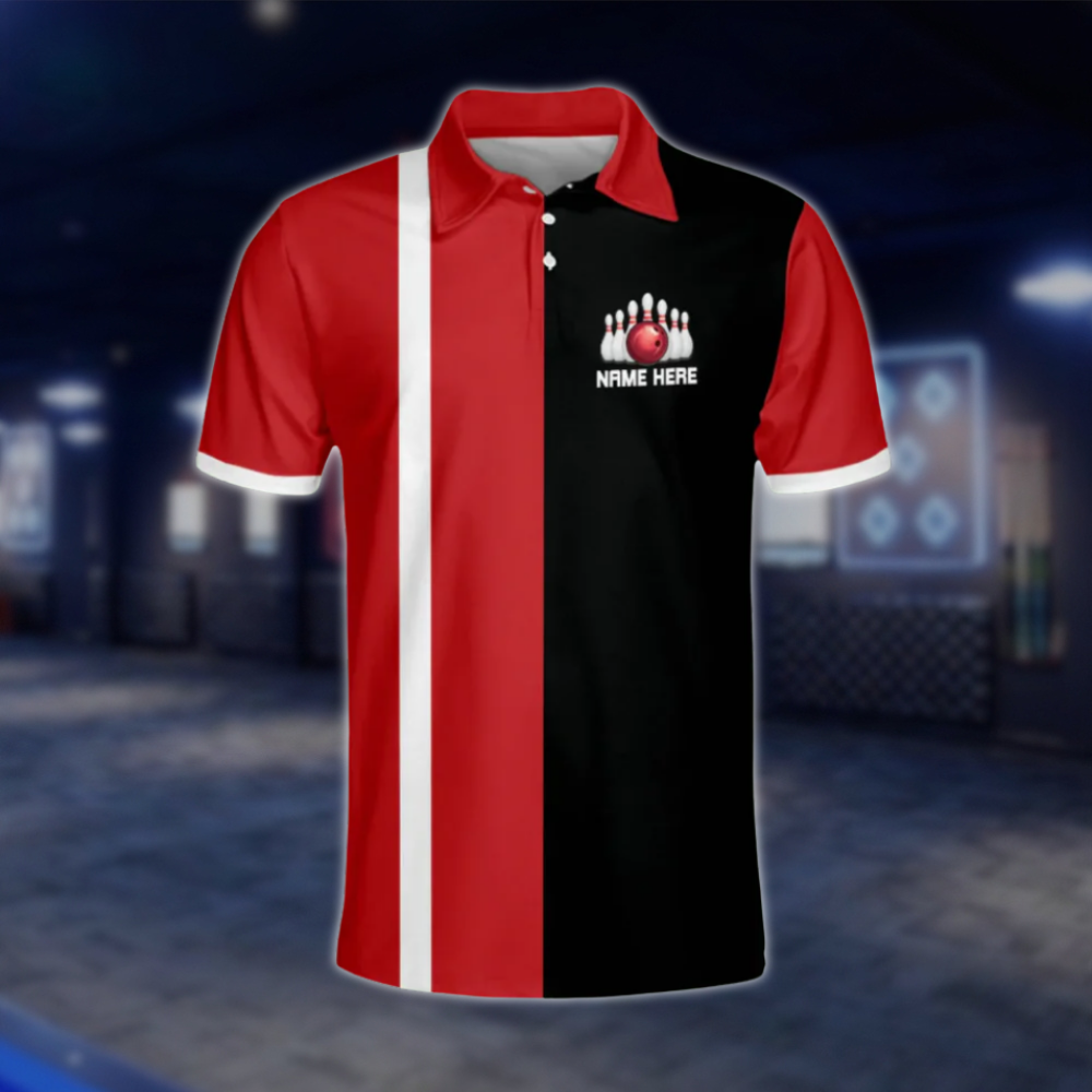 Split Happens Custom Name Red Black Bowling Polo Shirt For Men, Custom Funny Bowling Shirts BM0228
