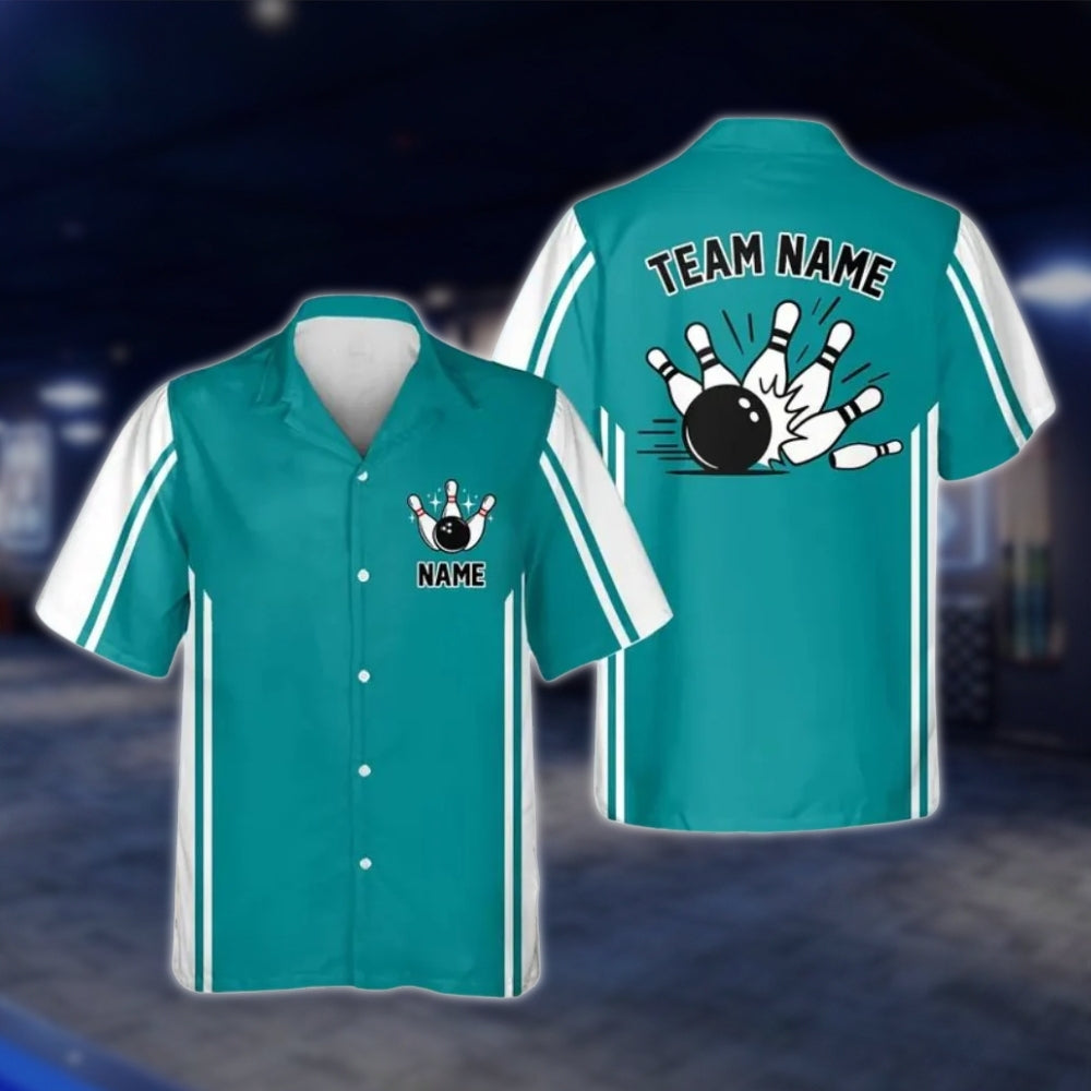 Custom Green White Retro Bowling Hawaiian Shirt For Men Women, Custom Retro Bowling Team Shirts BE0107