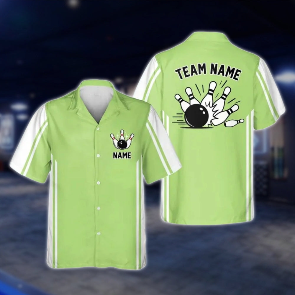 Custom Green White Retro Bowling Hawaiian Shirt For Men Women, Custom Retro Bowling Team Shirts BE0107