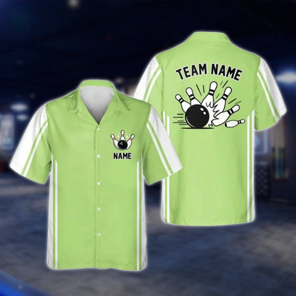 Custom Green White Retro Bowling Hawaiian Shirt For Men Women, Custom Retro Bowling Team Shirts BE0107