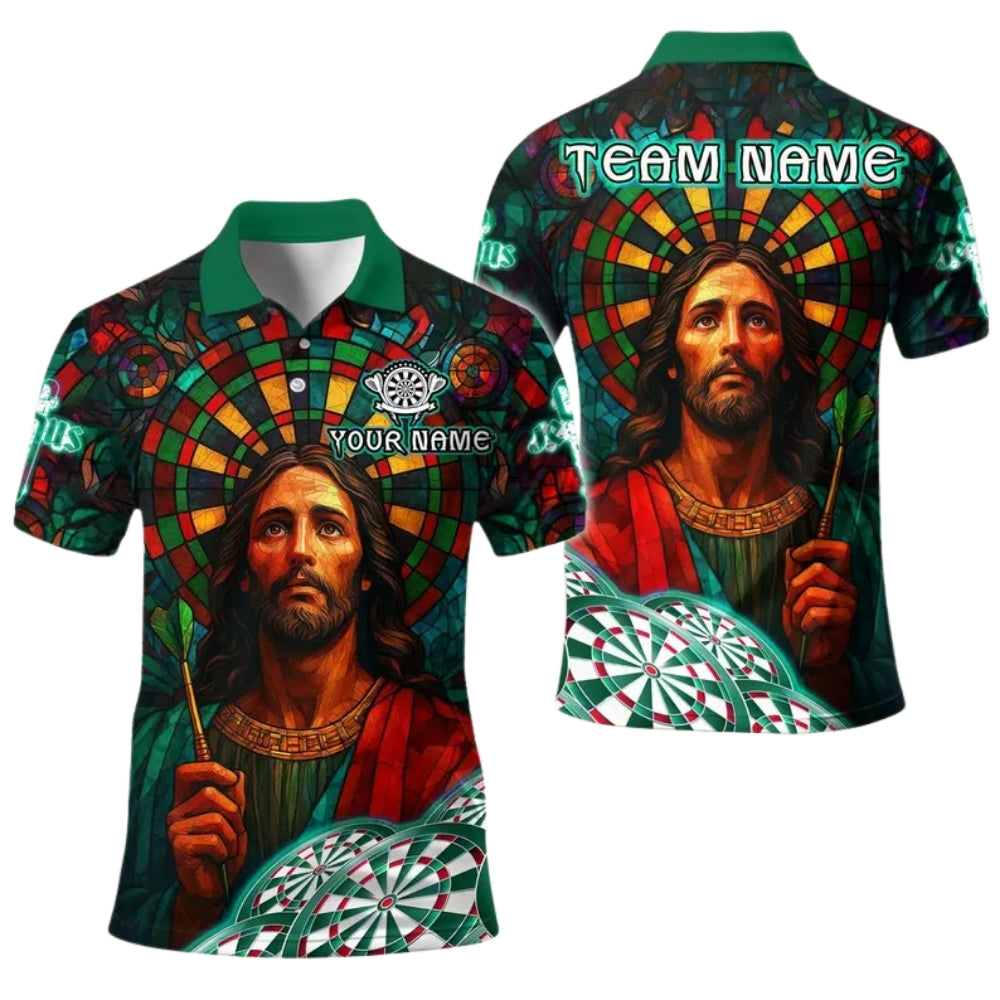 Jesus with Dartboard Personalized Darts Button Polo