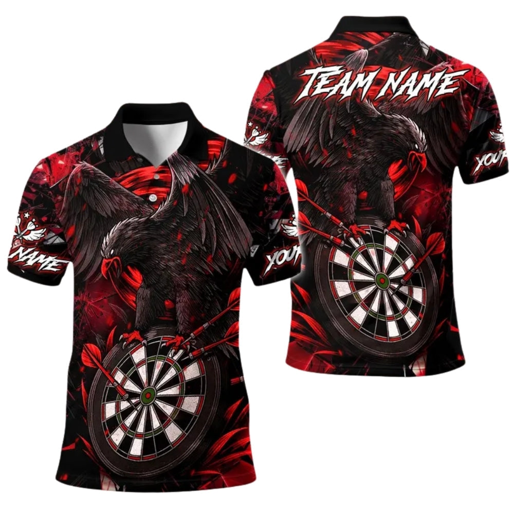 Black and Red Crow Men's Personalized Darts Button Polo