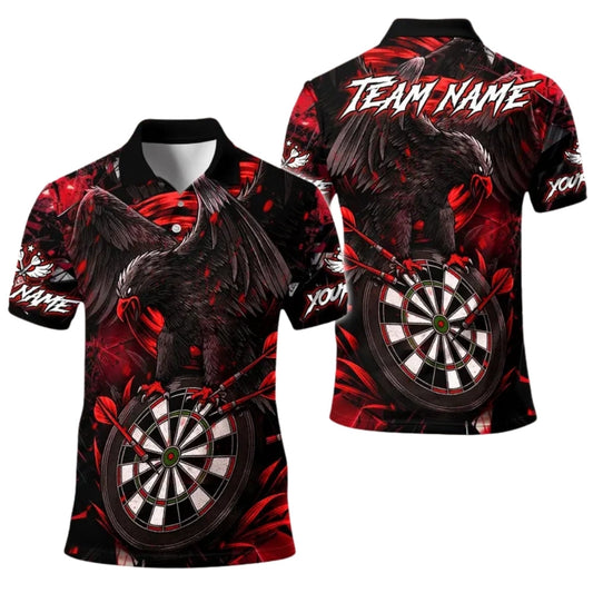 Black and Red Crow Men's Personalized Darts Button Polo