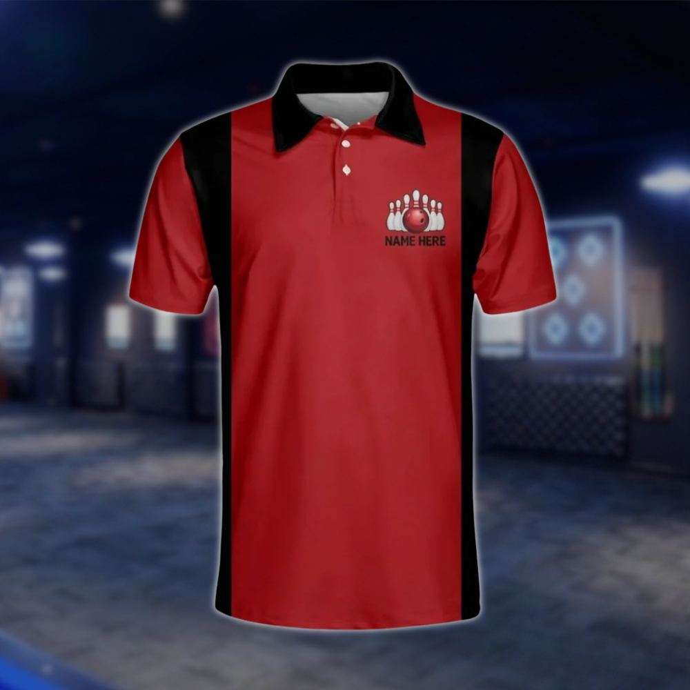 Sometimes I Can Almost Here The 10 Pin Laughing Men's Custom Black Red Bowling Polo Shirt, Custom Funny Bowling Shirts With Name BM0065