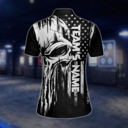 Skull Black And White Custom Womens Bowling Polo Shirt, Custom Skull Bowling Team Shirts Women BW0123