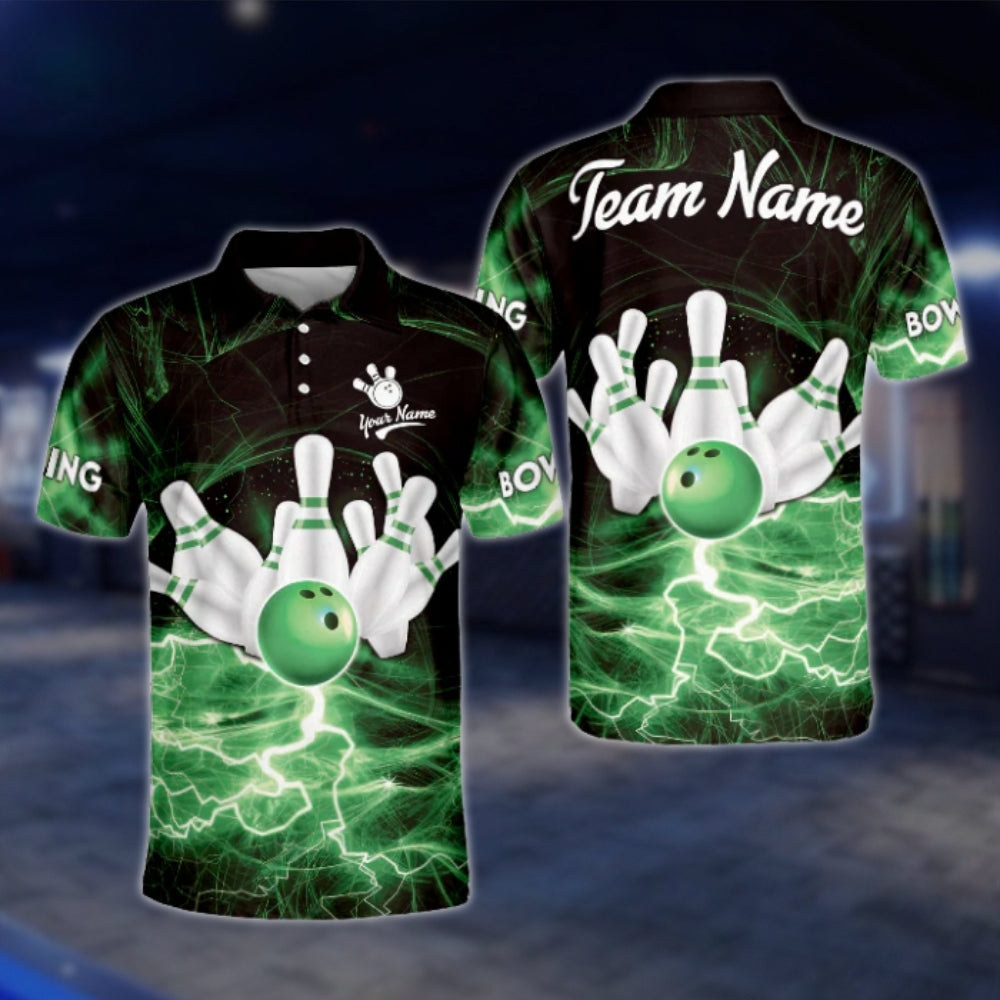 Custom Red Lightning Bowling Team Polo Shirts For Mens, Custom Bowling Shirts BZ0073
