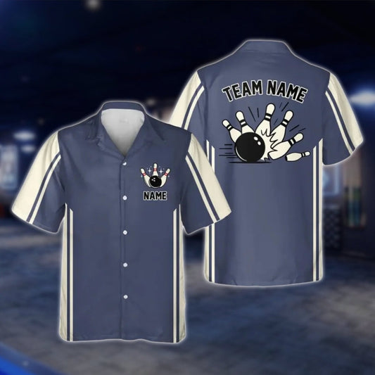Blue Beige Custom Vintage Bowling Hawaiian Shirt For Men Women, Custom Vintage Bowling Shirts For Team BE0112