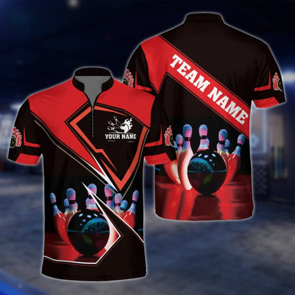 Custom Team Bowling Jersey For Mens Black And Red, Custom Bowling Shirts BZ0071