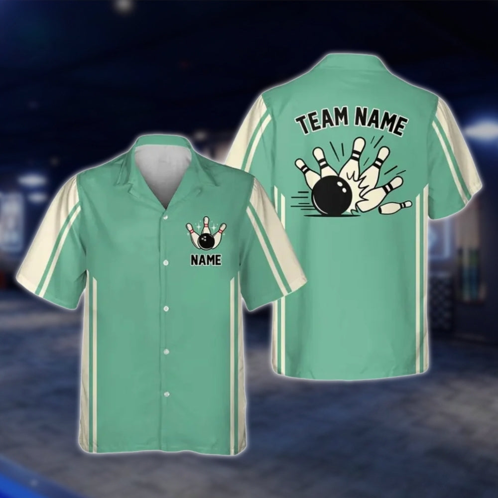 Blue Beige Custom Vintage Bowling Hawaiian Shirt For Men Women, Custom Vintage Bowling Shirts For Team BE0112