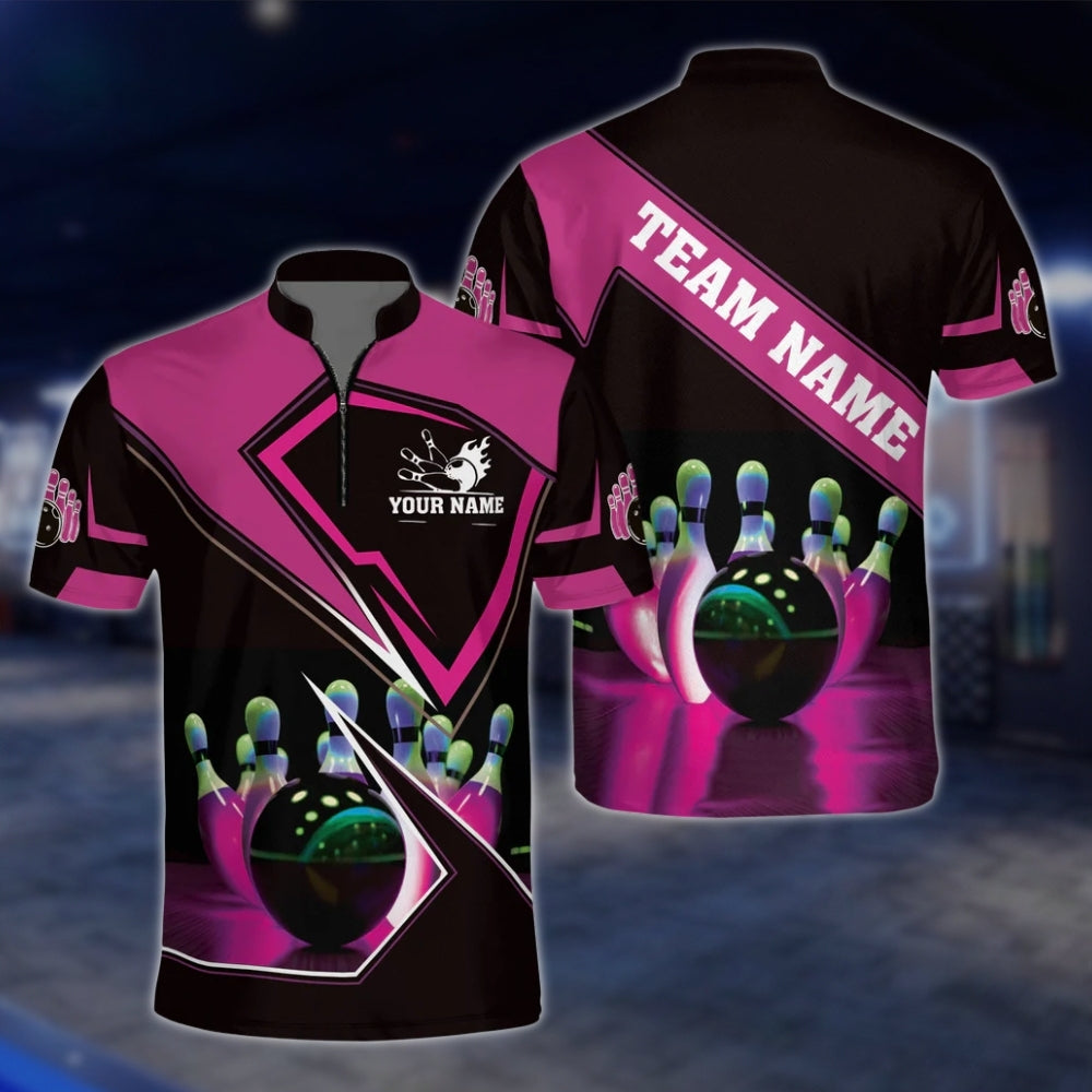 Custom Team Bowling Jersey For Mens Black And Red, Custom Bowling Shirts BZ0071