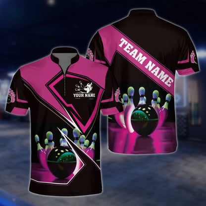 Custom Team Bowling Jersey For Mens Black And Red, Custom Bowling Shirts BZ0071