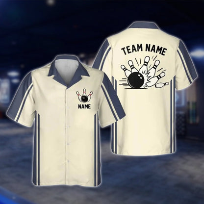 Blue Beige Custom Vintage Bowling Hawaiian Shirt For Men Women, Custom Vintage Bowling Shirts For Team BE0112