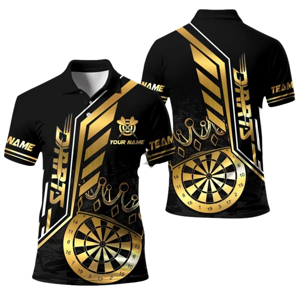 Black and Gold King Dartboard Polo Team Personalized Darts Button Polo