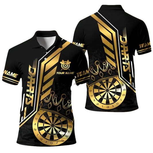 Black and Gold King Dartboard Polo Team Personalized Darts Button Polo