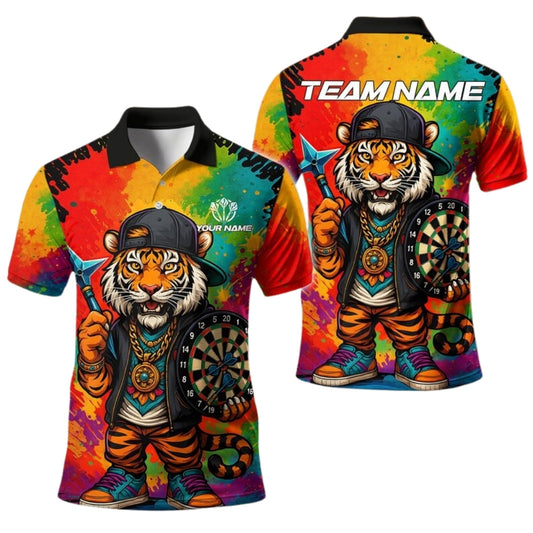 Tiger Colorful Men Personalized Darts Button Polo