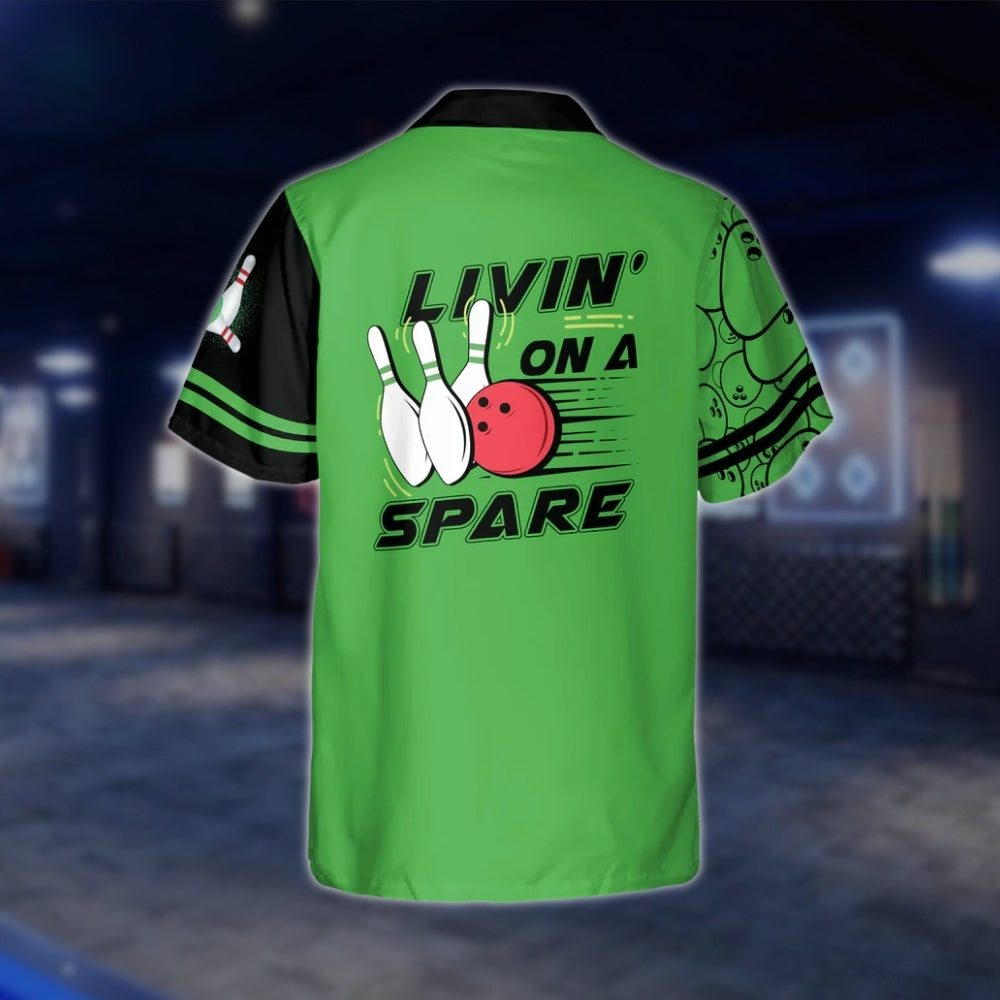 Custom Livin' On A Spare Green Bowling Hawaiian Shirt Men Women, Funny Custom Bowling Shirts BZ0015