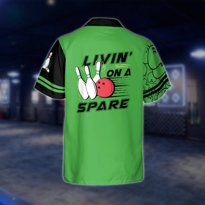 Custom Livin' On A Spare Green Bowling Hawaiian Shirt Men Women, Funny Custom Bowling Shirts BZ0015