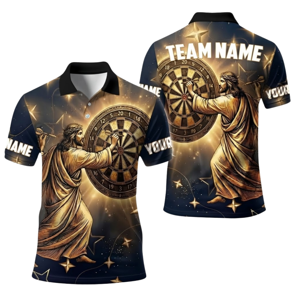 Jesus Gold Black Men Personalized Darts Button Polo