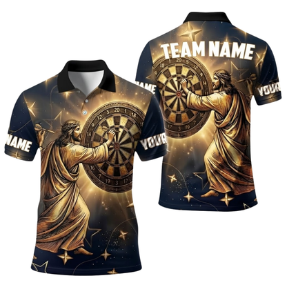 Jesus Gold Black Men Personalized Darts Button Polo