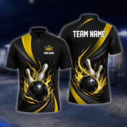 Personalized Flame Red Black Bowling Mens Jersey, Custom Flame Bowling Shirt For Team BZ0923