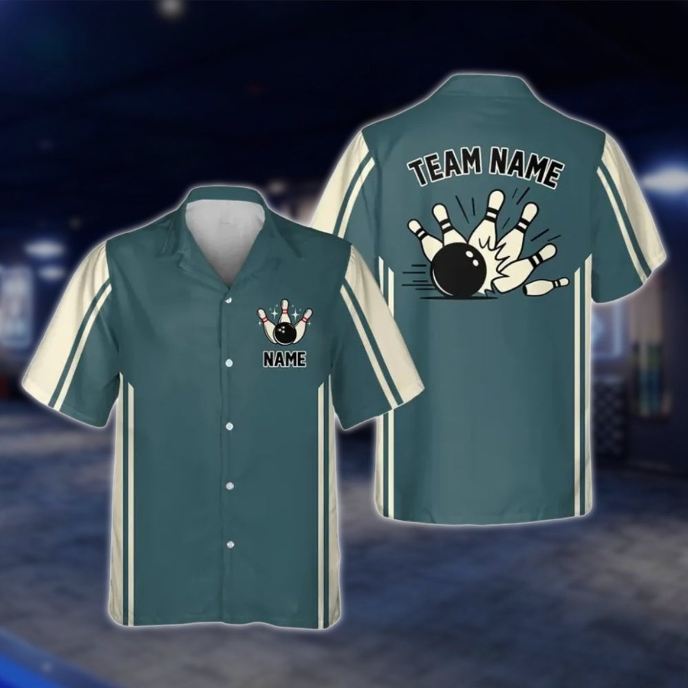 Blue Beige Custom Vintage Bowling Hawaiian Shirt For Men Women, Custom Vintage Bowling Shirts For Team BE0112