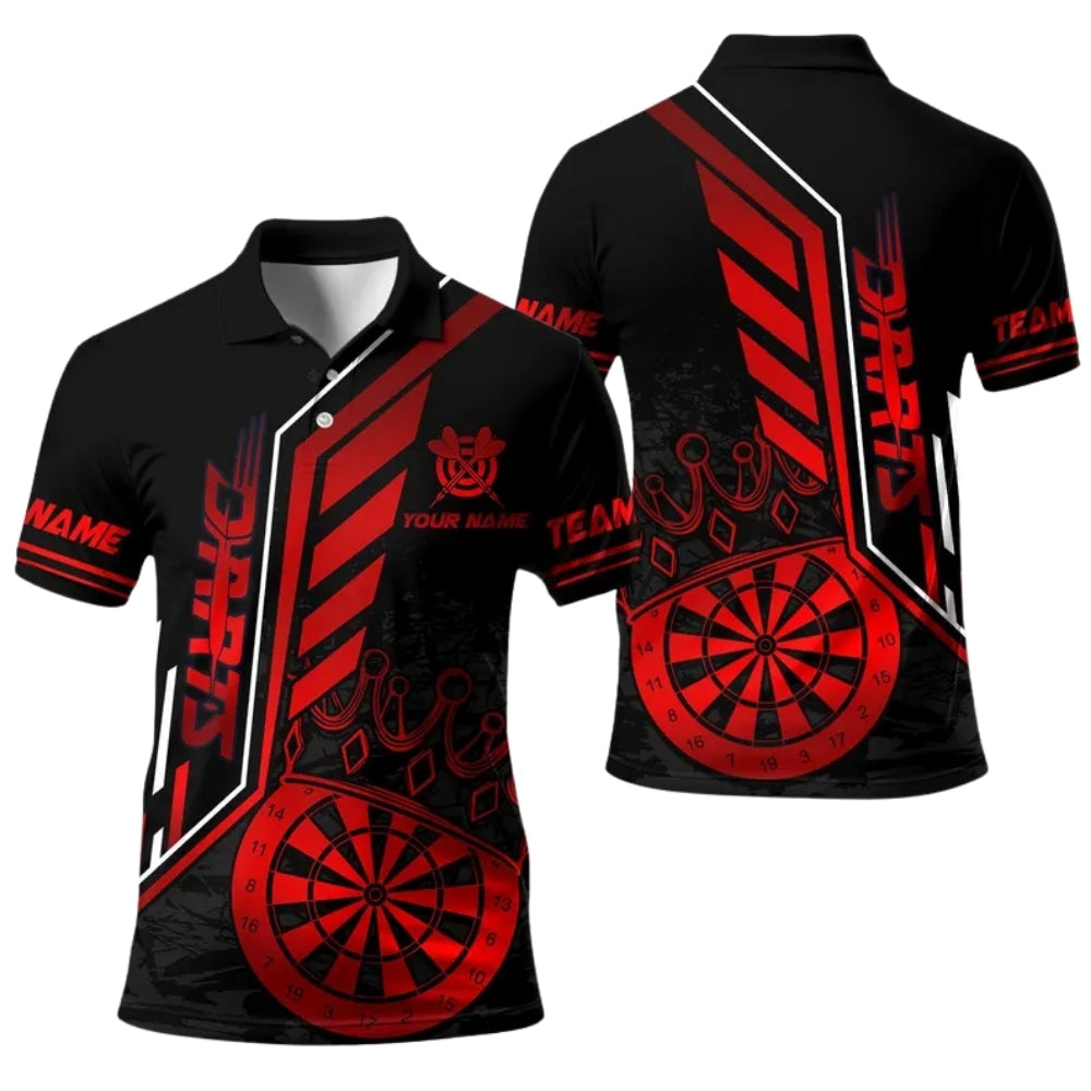 Black and Gold King Dartboard Polo Team Personalized Darts Button Polo