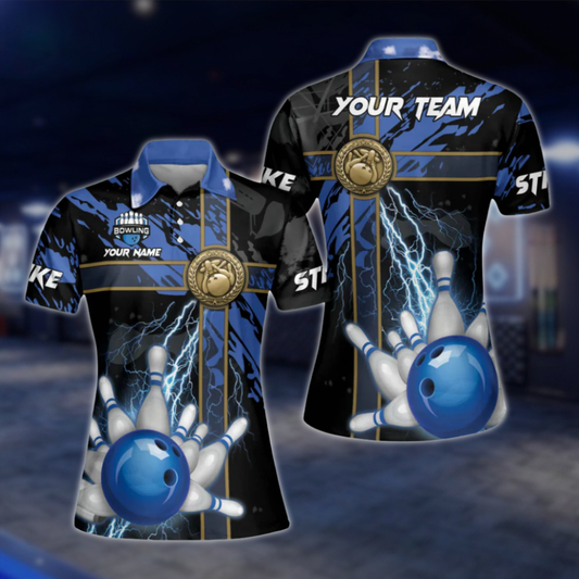 Custom Womens Thunder Bowling Polo Shirt For Mens, Custom Team Bowling Shirts For Ladies BW0132
