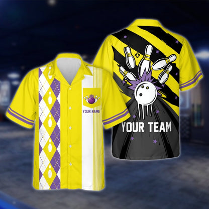 Custom Argyle Lime Black Retro Bowling Hawaiian Shirt For Men Women, Custom Retro Bowling Team Shirts BE0069