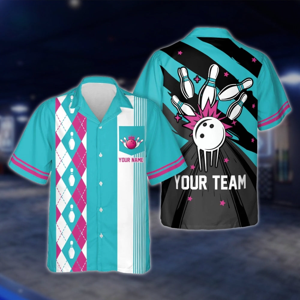 Custom Argyle Lime Black Retro Bowling Hawaiian Shirt For Men Women, Custom Retro Bowling Team Shirts BE0069